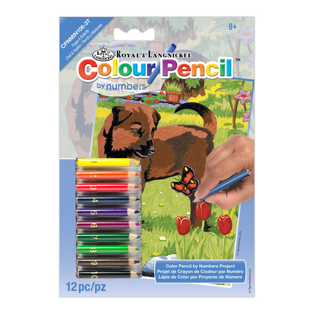 CPNMIN-106 - Colour Pencil by numbers™ 12pc 5" x 7" Puppy & Butterfly Project