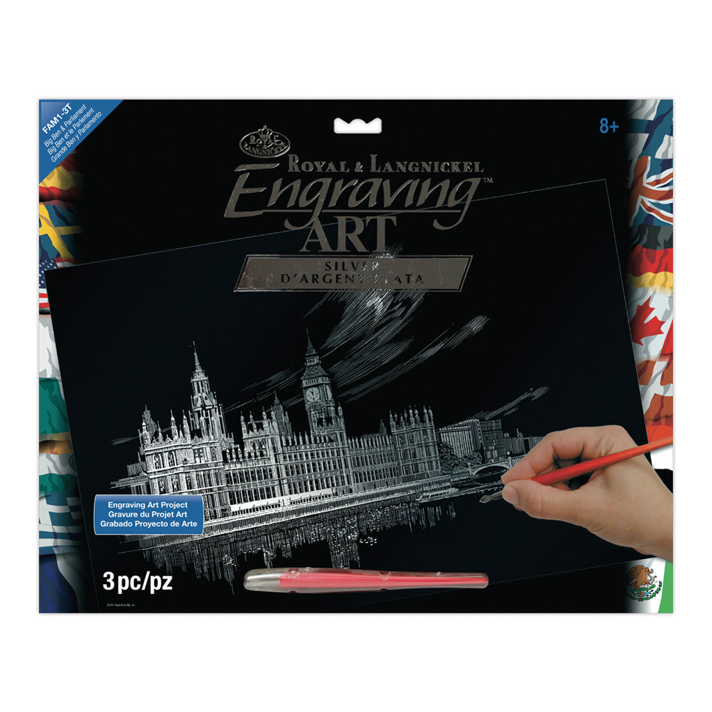 FAM-1 - Engraving Art™ Famous Places 3pc Big Ben & Parliament 11.25" x 15.325" Silver Foil Project