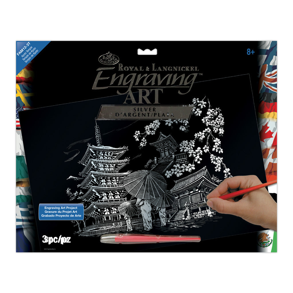 FAM-12 - Engraving Art™ Famous Places 3pc Kyoto Temple 11.25" x 15.325" Silver Foil Project