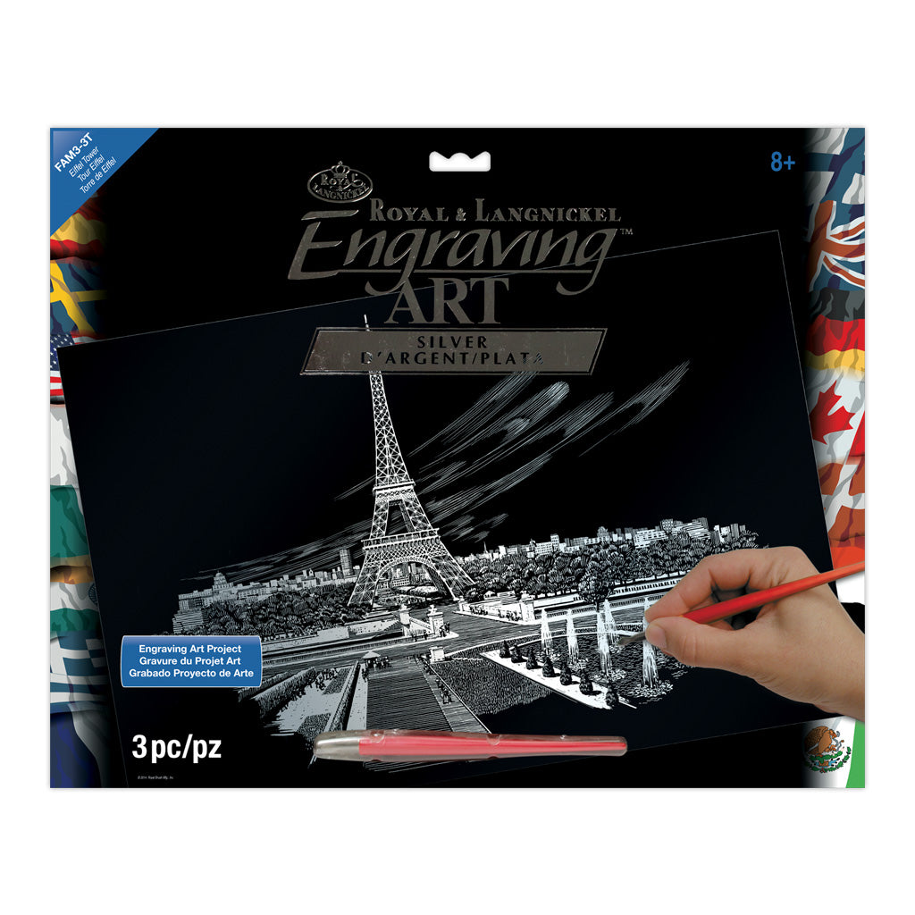 FAM-3 - Engraving Art™ Famous Places 3pc Eiffel Tower 11.25" x 15.325" Silver Foil Project