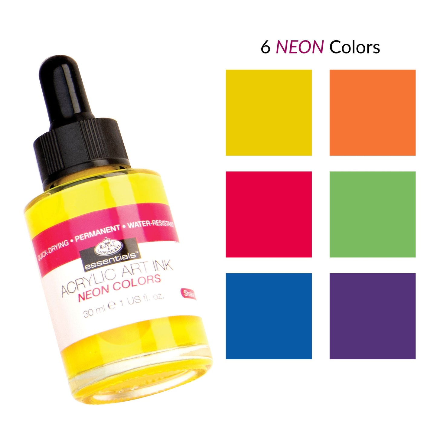 INK-SET1 | Essentials™ 6pc Neon Colors Acrylic Art Ink Bottles