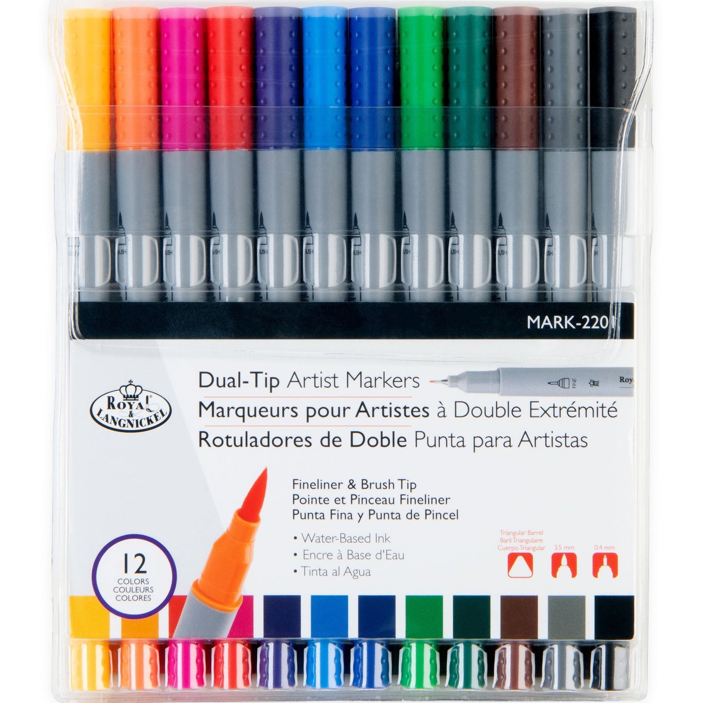 MARK-2201 - 12pc Fineliner and Brush Dual-Tip Artist Markers packaging front
