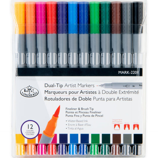 MARK-2201 - 12pc Fineliner and Brush Dual-Tip Artist Markers packaging front