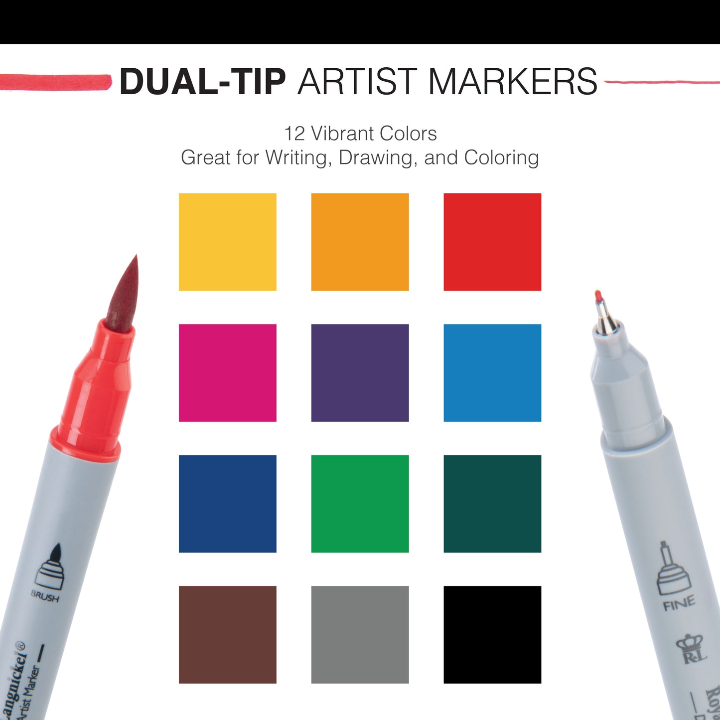 MARK-2201 | 12pc Fineliner and Brush Dual-Tip Artist Markers