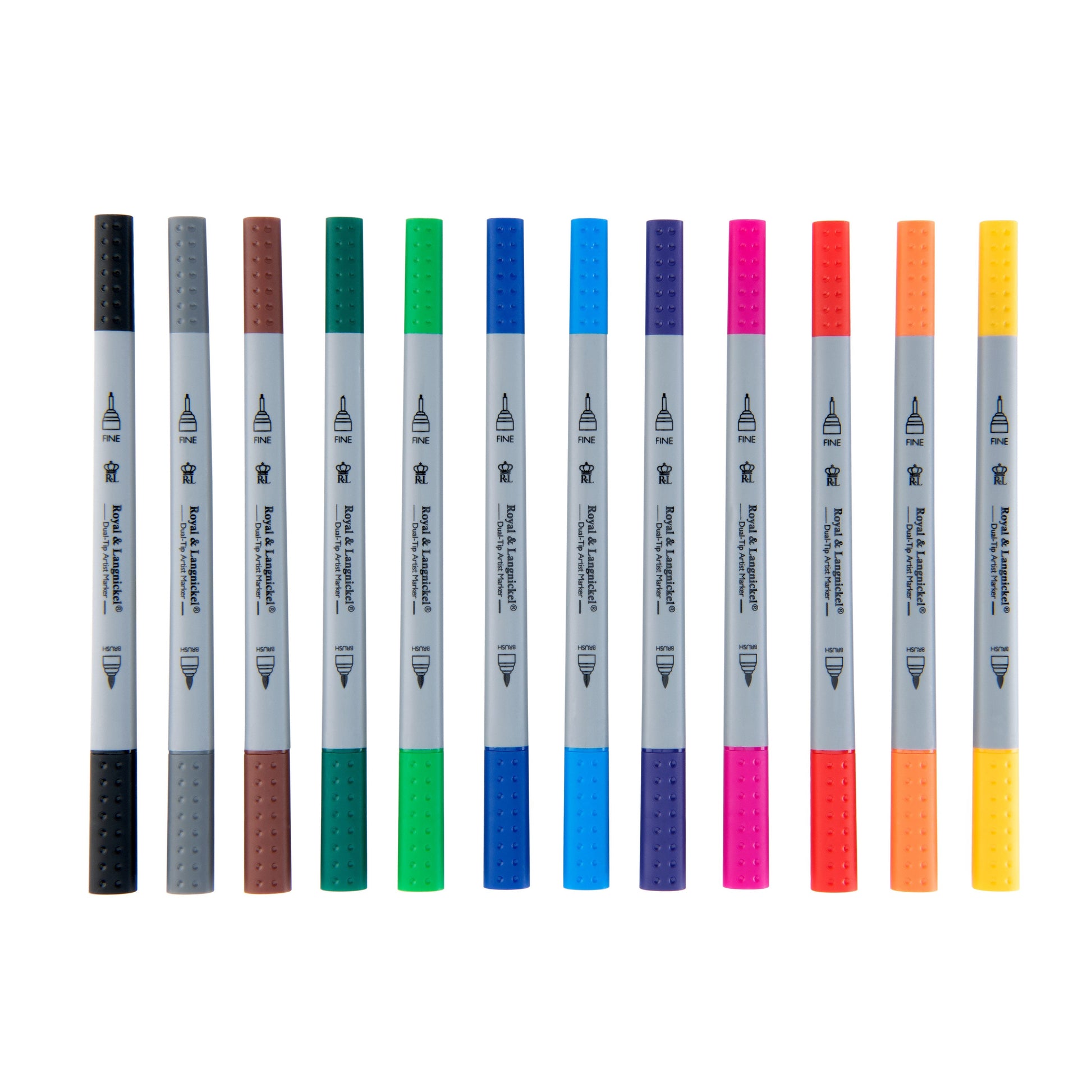 MARK-2201 - 12pc Fineliner and Brush Dual-Tip Artist Markers