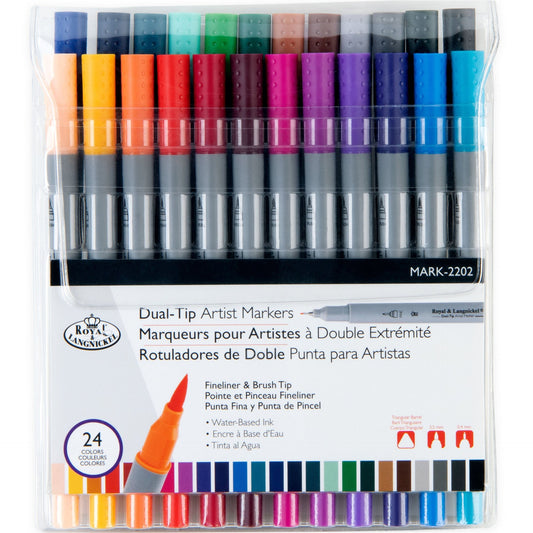 MARK-2202 - 24pc Fineliner and Brush Dual-Tip Artist Markers packaging front