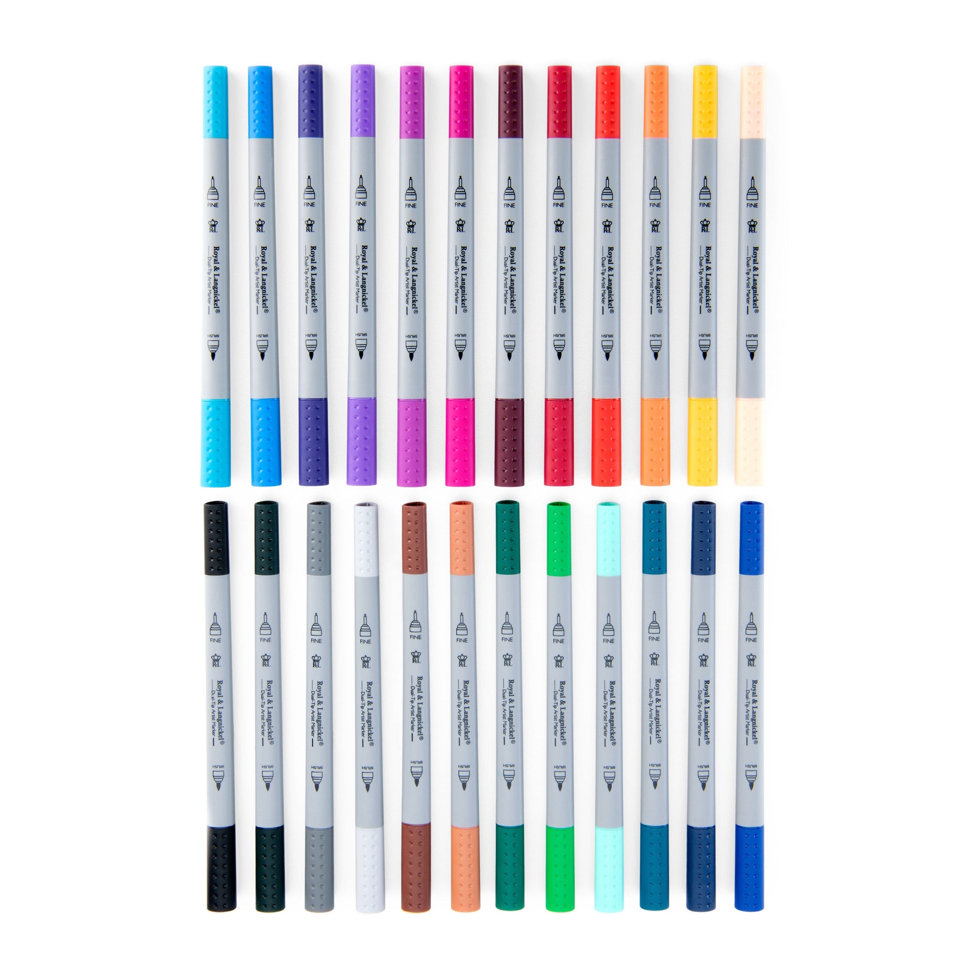 MARK-2202 - 24pc Fineliner and Brush Dual-Tip Artist Markers