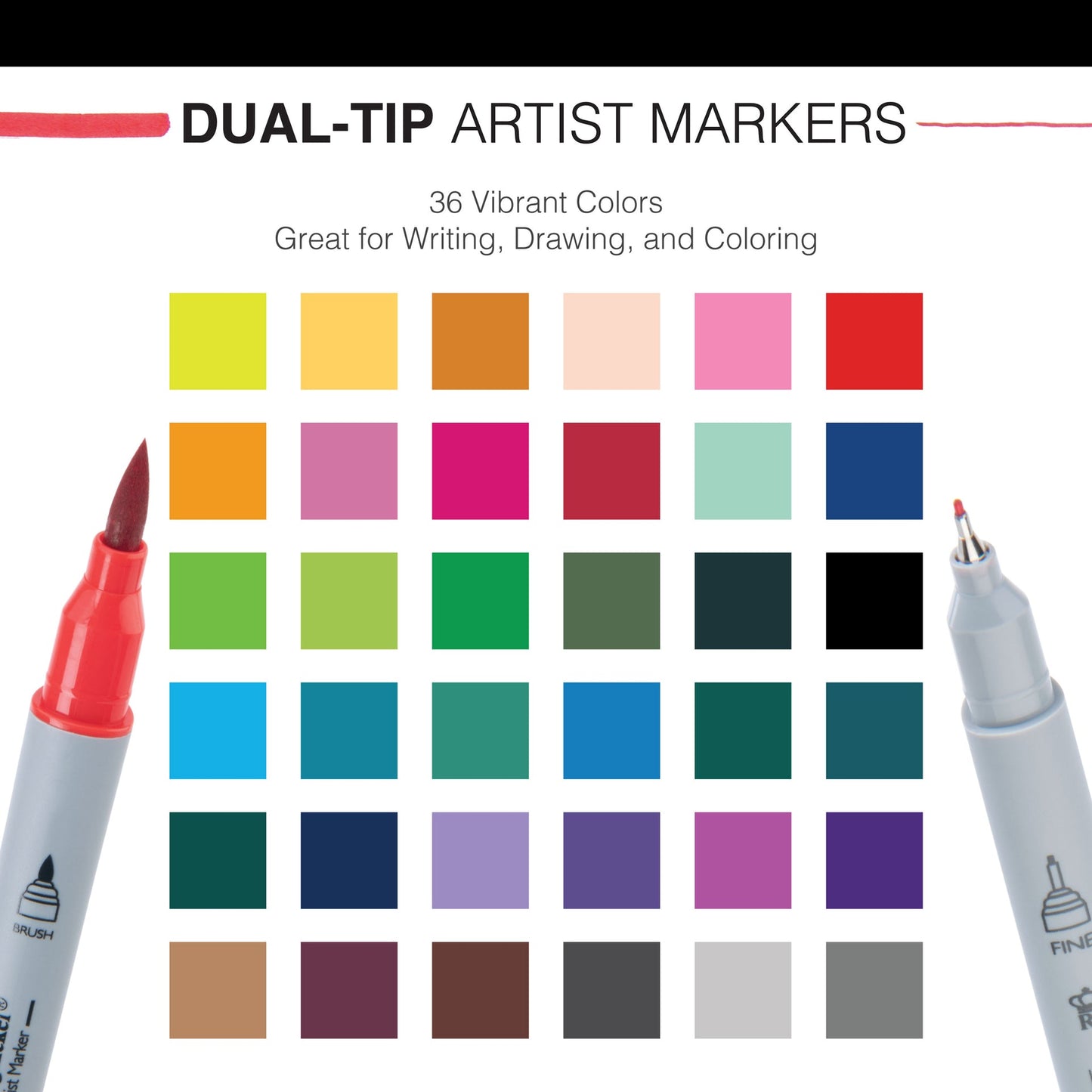 MARK-2203 | 36pc Fineliner and Brush Dual-Tip Artist Markers