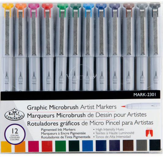 MARK-2301 - 12pc Graphic Microbrush Artist Markers packaging front