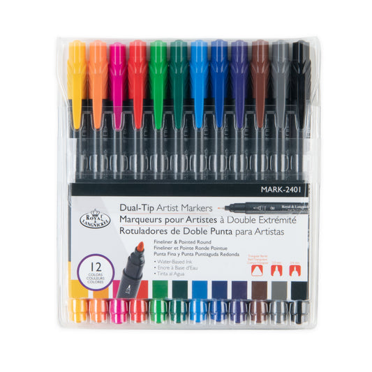 MARK-2401 - 12pc Fineliner and Pointed Round Dual-Tip Artist Markers packaging front