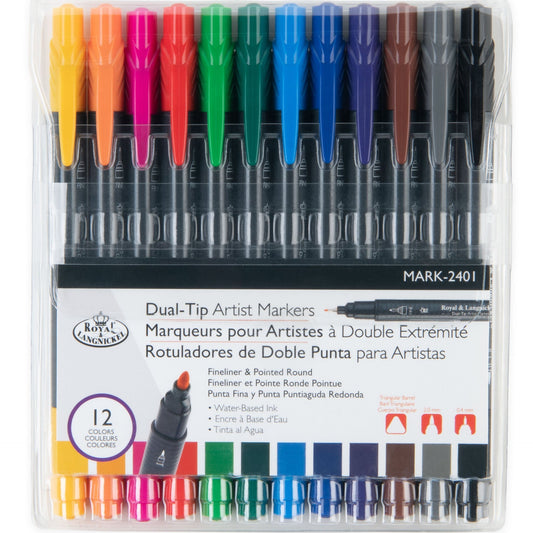 MARK-2401 - 12pc Fineliner and Pointed Round Dual-Tip Artist Markers packaging front