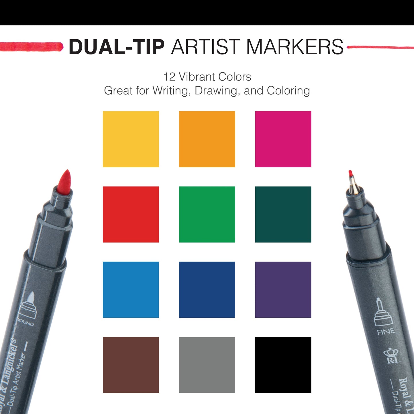 MARK-2401 | 12pc Fineliner and Pointed Round Dual-Tip Artist Markers