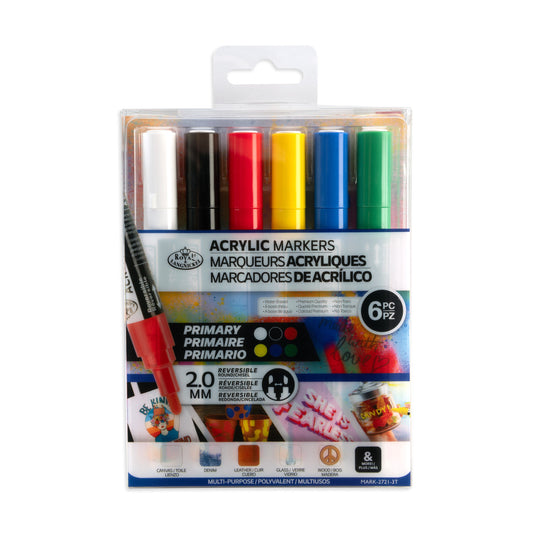 MARK-2721 | 6PC Acrylic 2mm Reversible Tip Primary Markers