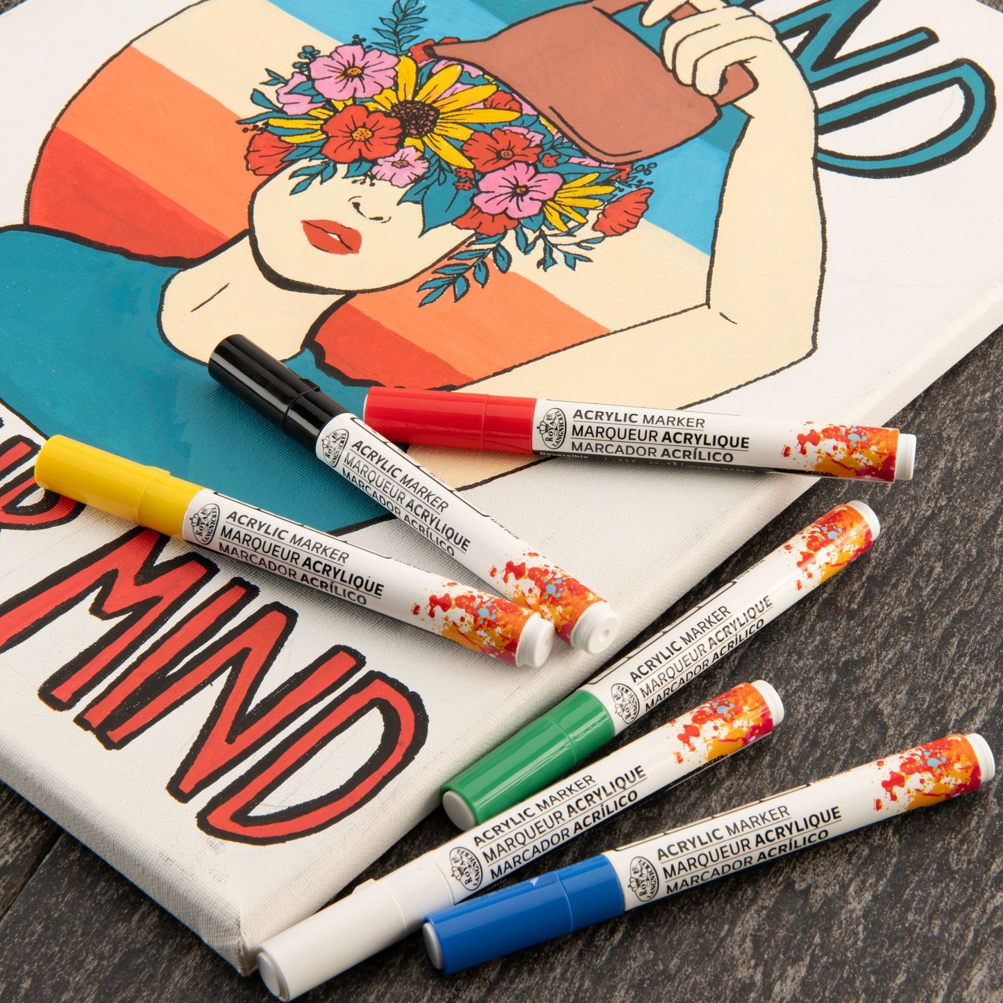 WAL-MARK-2721-RFID | Royal & Langnickel 6 Piece Acrylic 2mm Reversible Tip Primary Markers