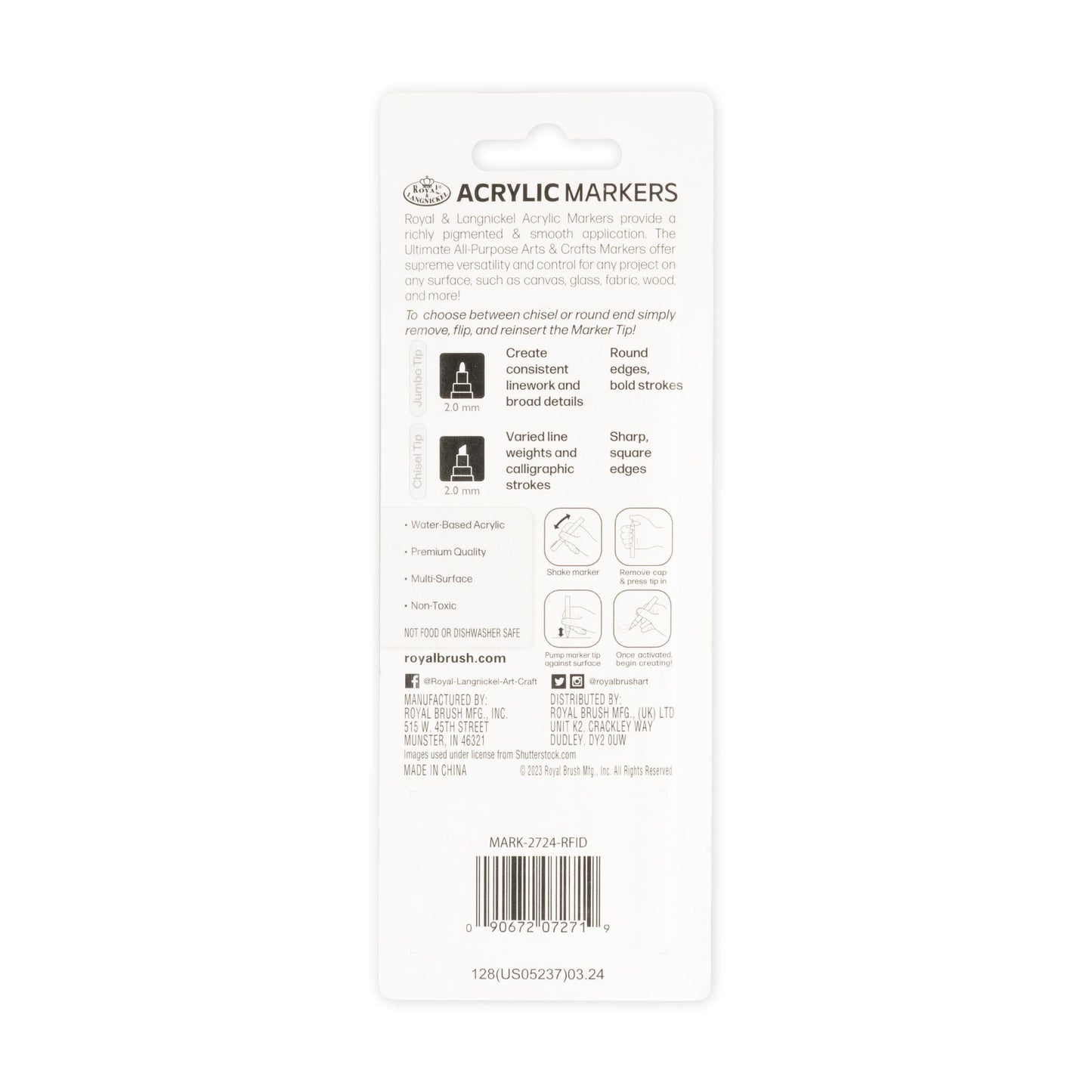WAL-MARK-2724-RFID | Royal & Langnickel 2 Piece Acrylic 2mm Reversible Tip Black/White Marker