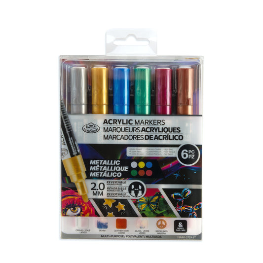 MARK-2729 | 6PC Acrylic 2mm Reversible Tip Metallic Markers