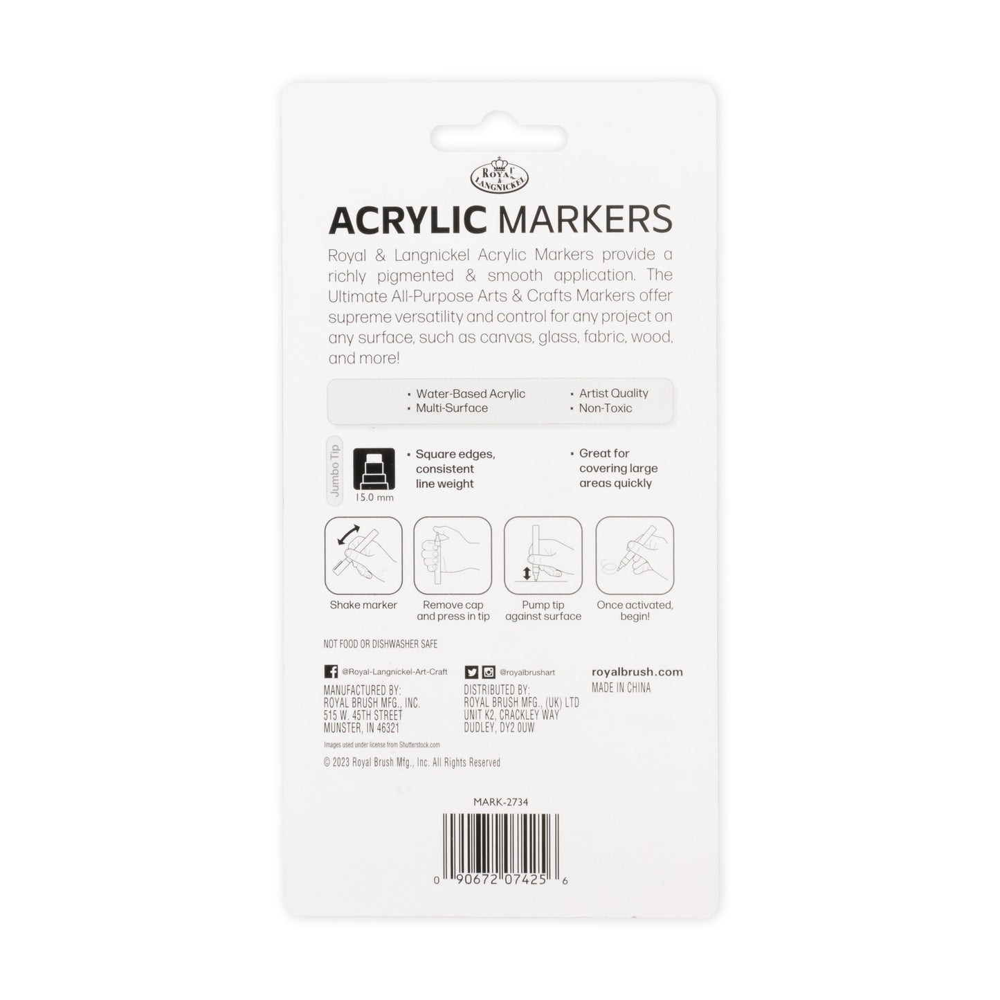WAL-MARK-2734-RFID | Royal & Langnickel 2 Piece Acrylic 15mm Black/White Markers