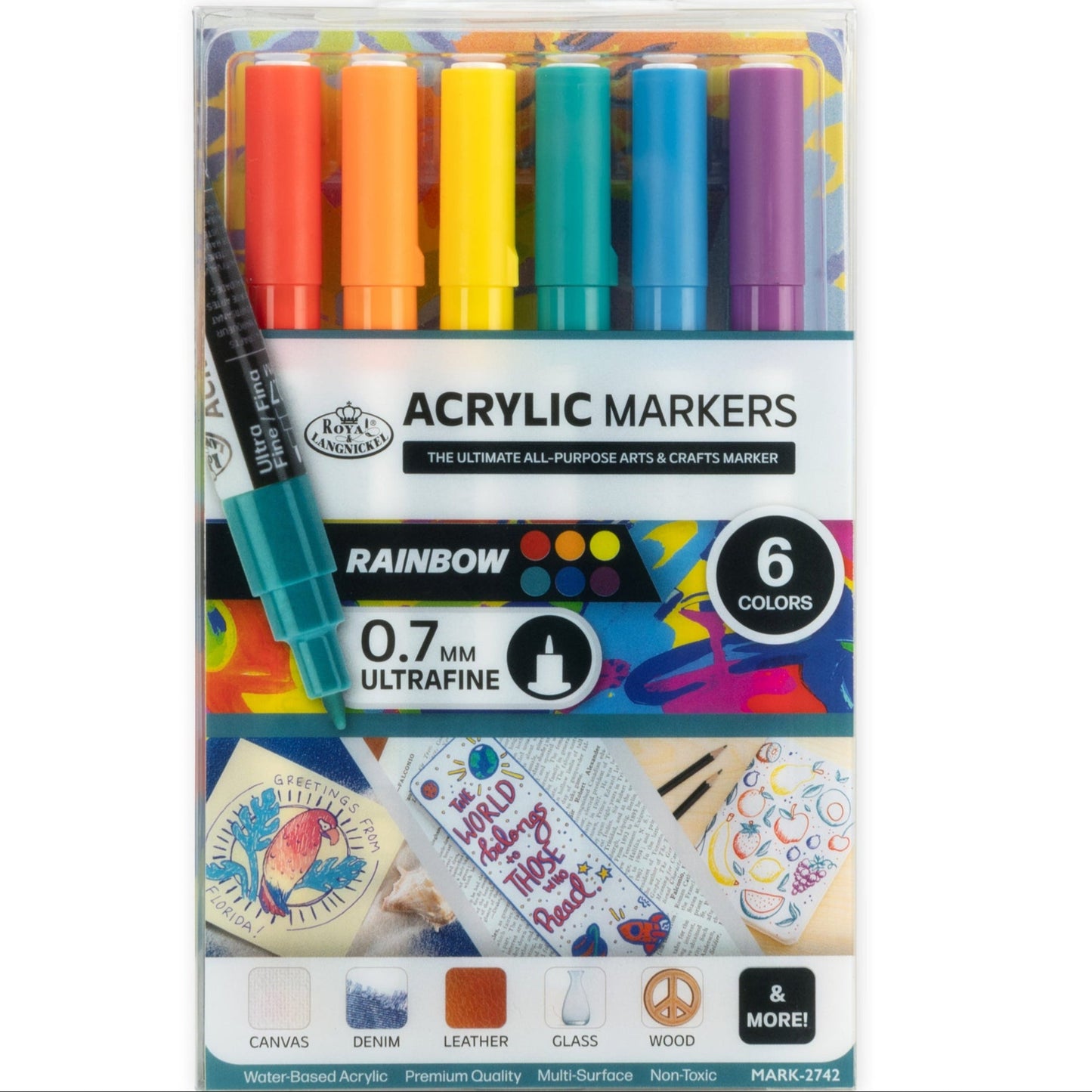 WAL-MARK-2742-RFID | Royal & Langnickel 6 Piece Acrylic .7mm Rainbow Markers