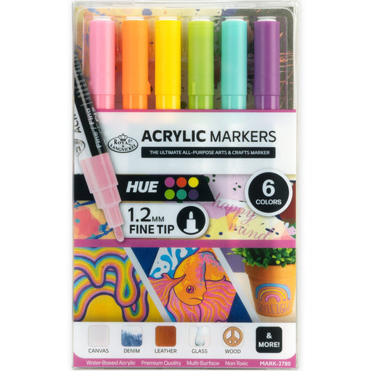 WAL-MARK-2780-RFID | Royal & Langnickel 6 Piece Acrylic .2mm Hue Markers