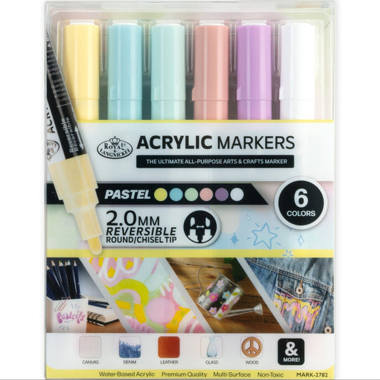 WAL-MARK-2782-RFID | Royal & Langnickel 6 Piece Acrylic 2mm Reversible Tip Pastel Markers