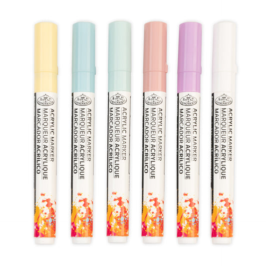 WAL-MARK-2782-RFID | Royal & Langnickel 6 Piece Acrylic 2mm Reversible Tip Pastel Markers