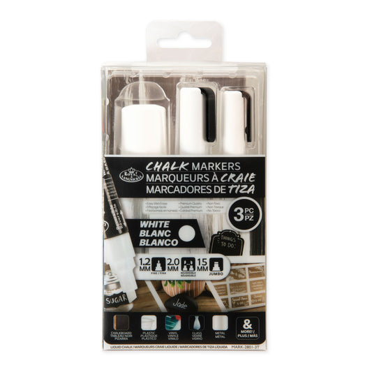 MARK-2801 | 3PC White Variety Size Chalk Marker Set