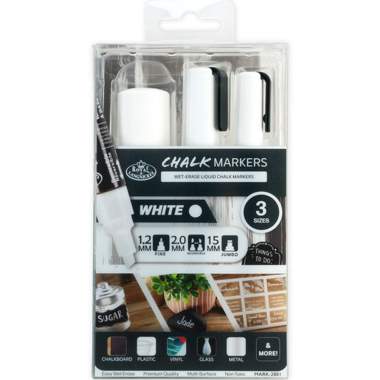 WAL-MARK-2801-RFID | Royal & Langnickel 3 Piece White Variety Size Chalk Marker Set
