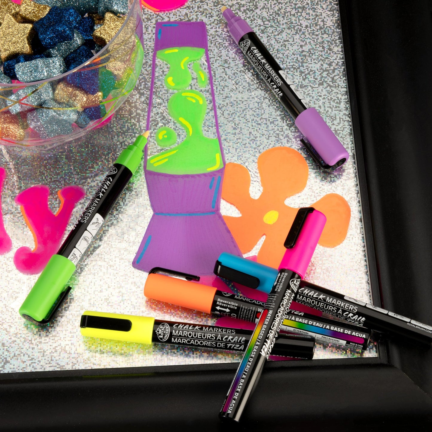 WAL-MARK-2802-RFID | Royal & Langnickel 6 Piece 2.0mm Neon Chalk Marker Set with Reversible Tips