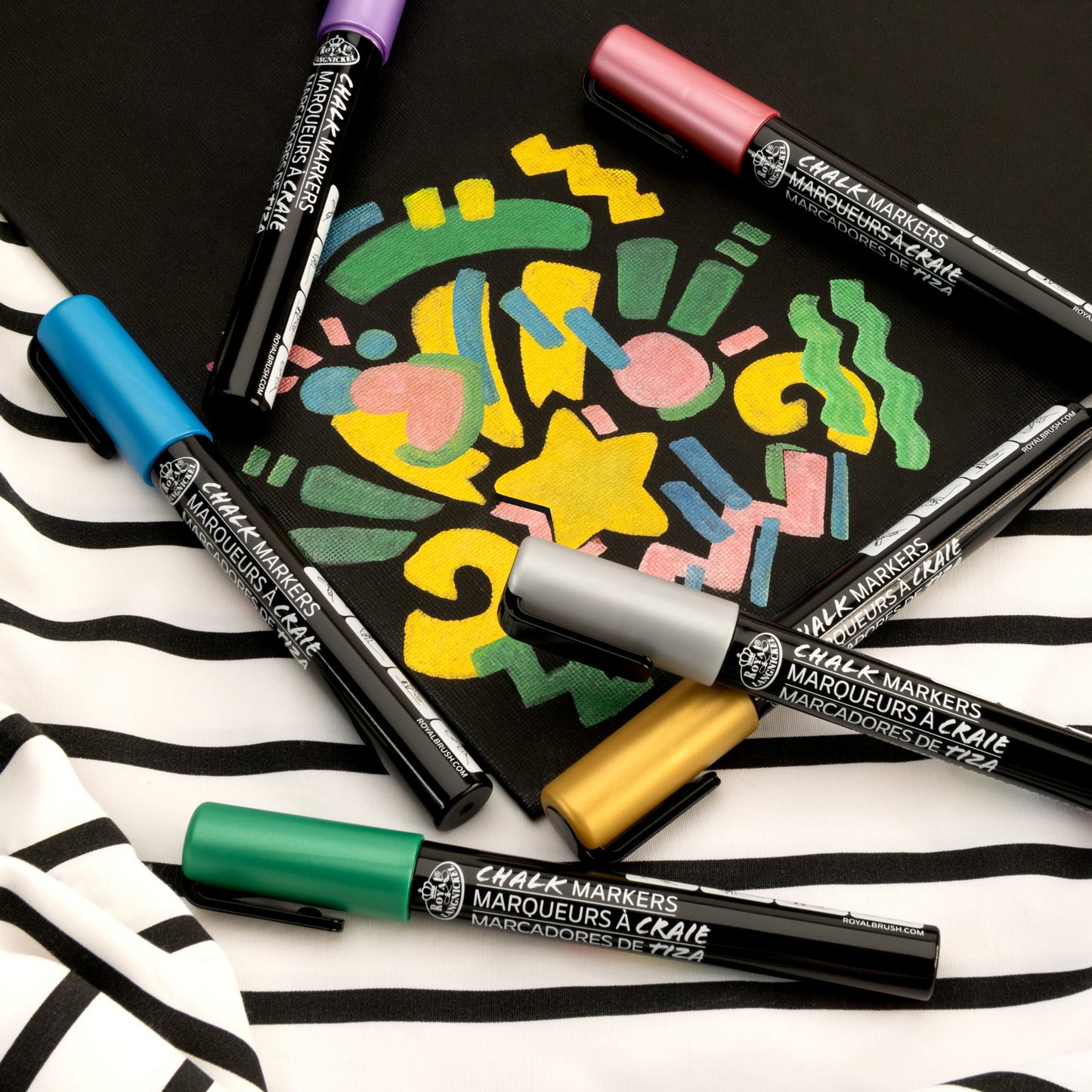 WAL-MARK-2803-RFID | Royal & Langickel 6 Piece 2.0mm Metallic Chalk Marker Set with Reversible Tips