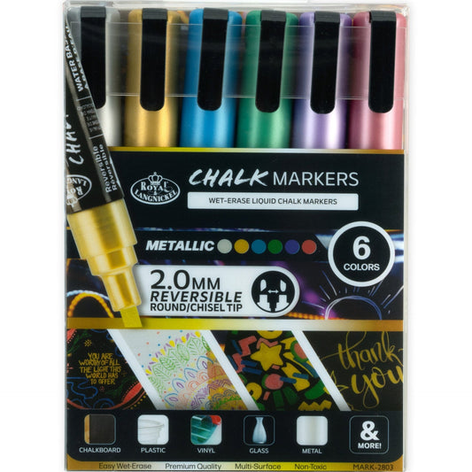 WAL-MARK-2803-RFID | Royal & Langickel 6 Piece 2mm Metallic Chalk Marker Set
