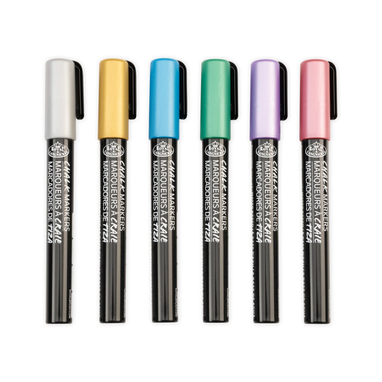 WAL-MARK-2803-RFID | Royal & Langickel 6 Piece 2.0mm Metallic Chalk Marker Set with Reversible Tips