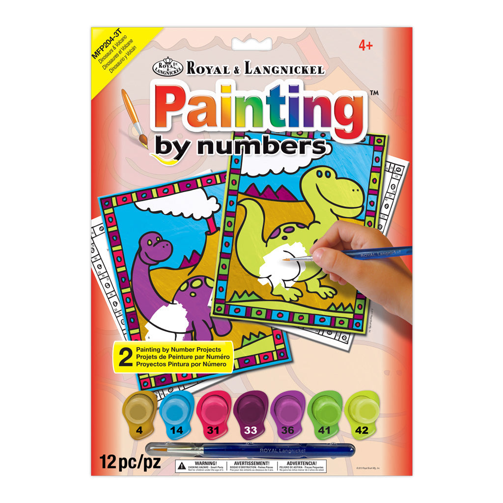 MFP204 - Painting by numbers™ Children's 12pc 8.75" x 11.75" Dinosaurs & Volcano Painting Project 2-Pack