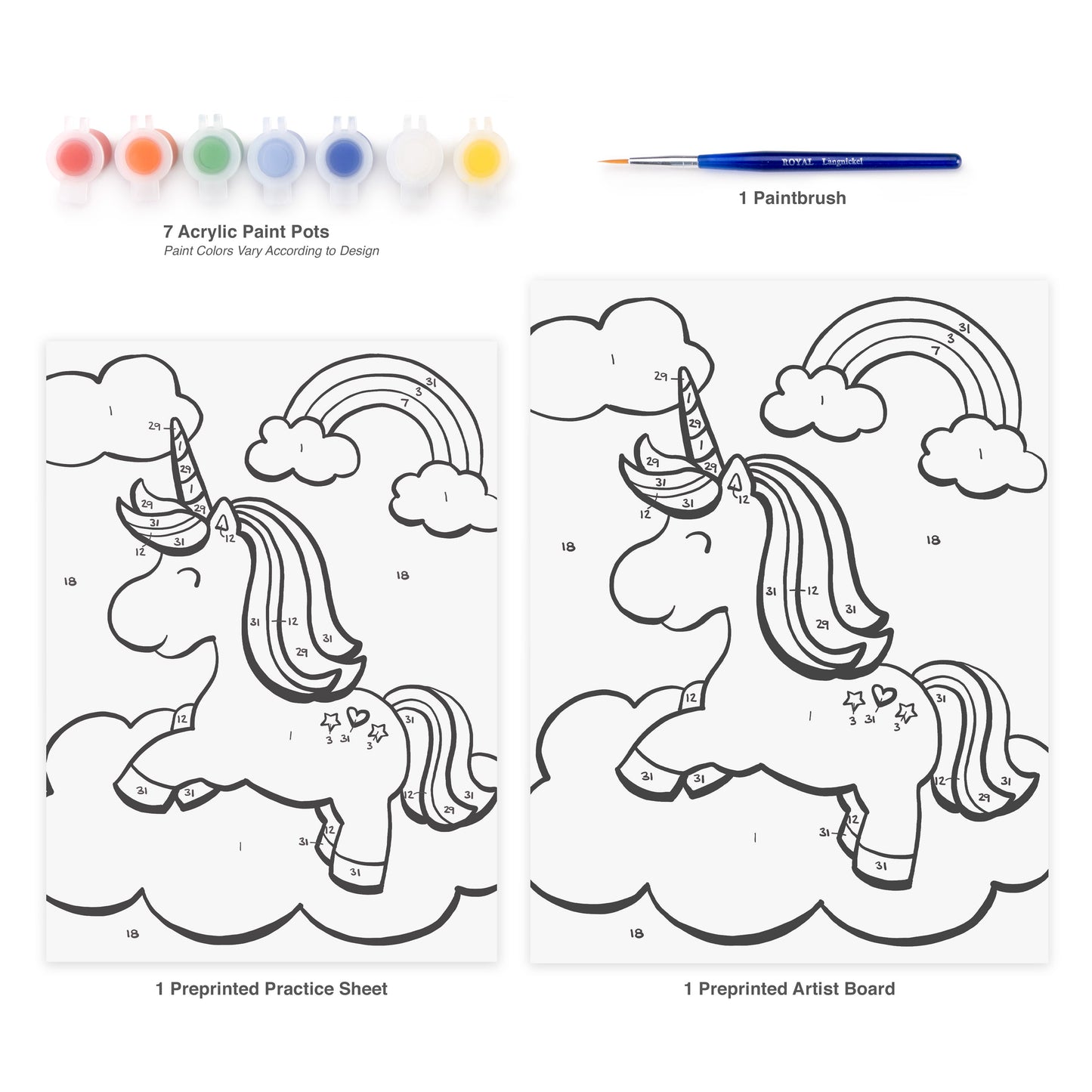 MFP24 | Painting by numbers™ Children's 10pc 8.75" x 11.75" Unicorn & Rainbow Painting Project