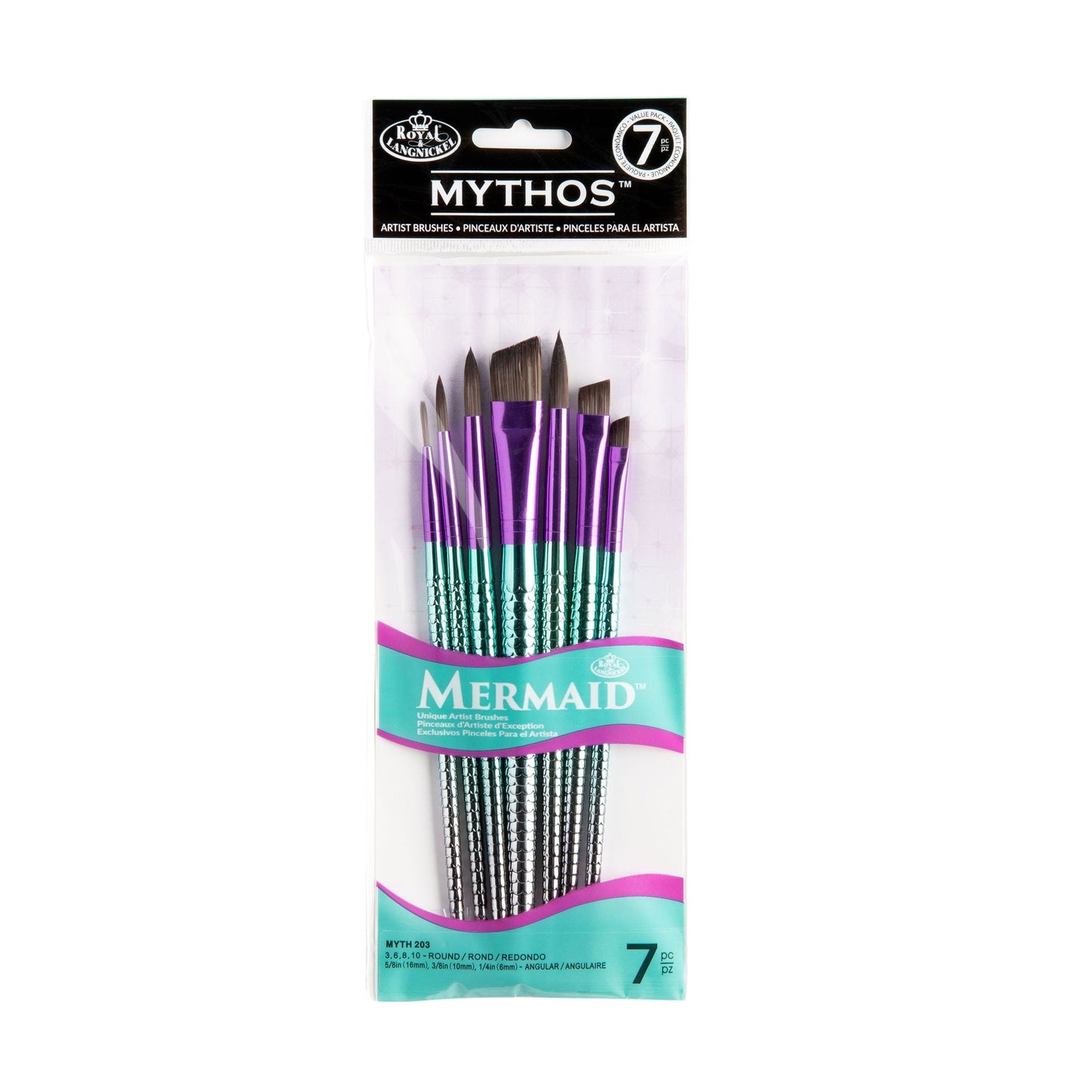 MYTH 203 - Mythos™ Mermaid 7pc Round/Angular Brush Set packaging front