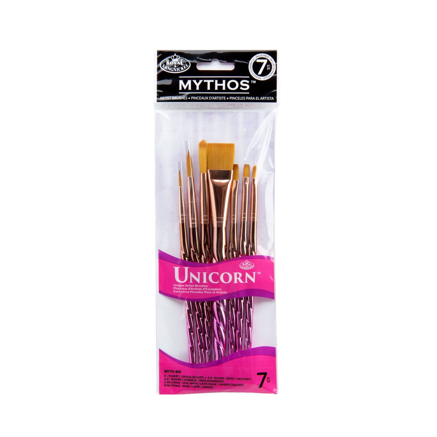 MYTH 402 - Mythos™ Unicorn 7pc Variety Brush Set packaging front