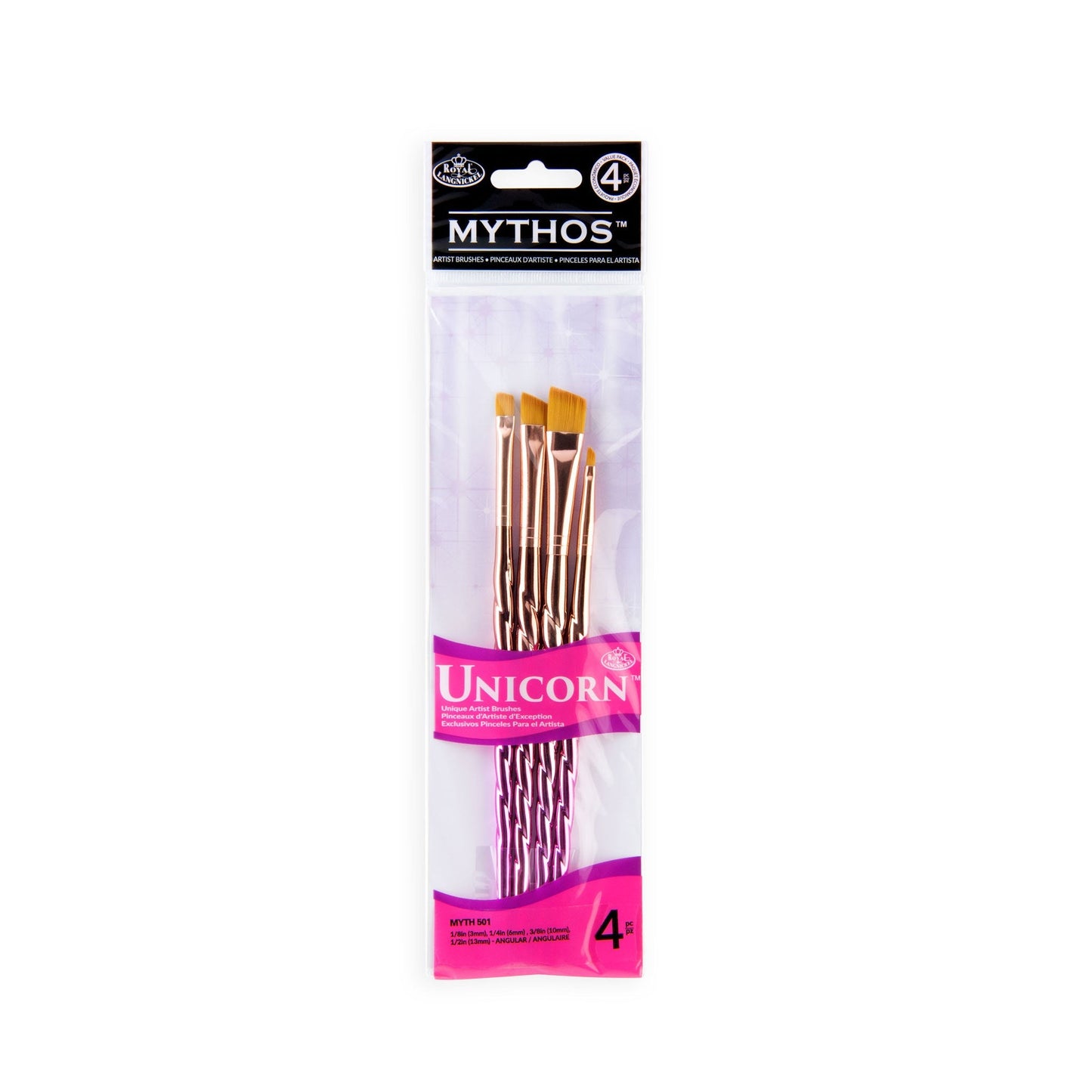 MYTH 501 - Mythos™ Unicorn 4pc Angular Brush Set packaging front