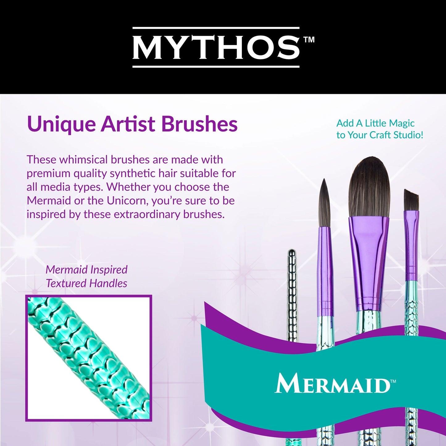 MYTH 203 - Mythos™ Mermaid 7pc Round/Angular Brush Set infographic 1