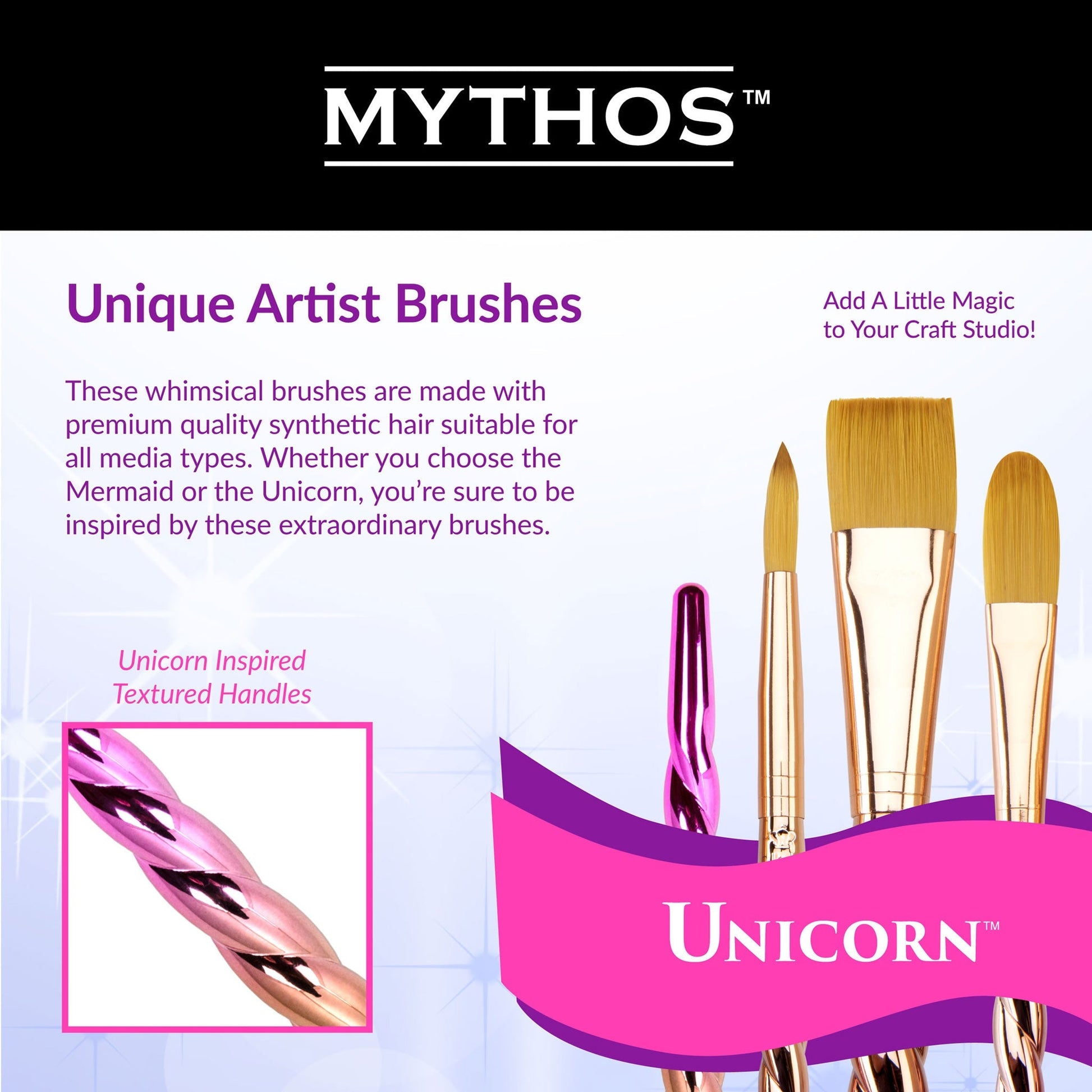 MYTH 502 - Mythos™ Unicorn 4pc Filbert Brush Set infographic 1