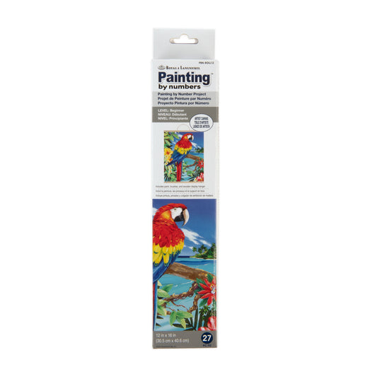 PBN-ROLL12 - Painting by numbers™ 27pc 12" x 16" Red Scarlet Macaw Canvas packaging front