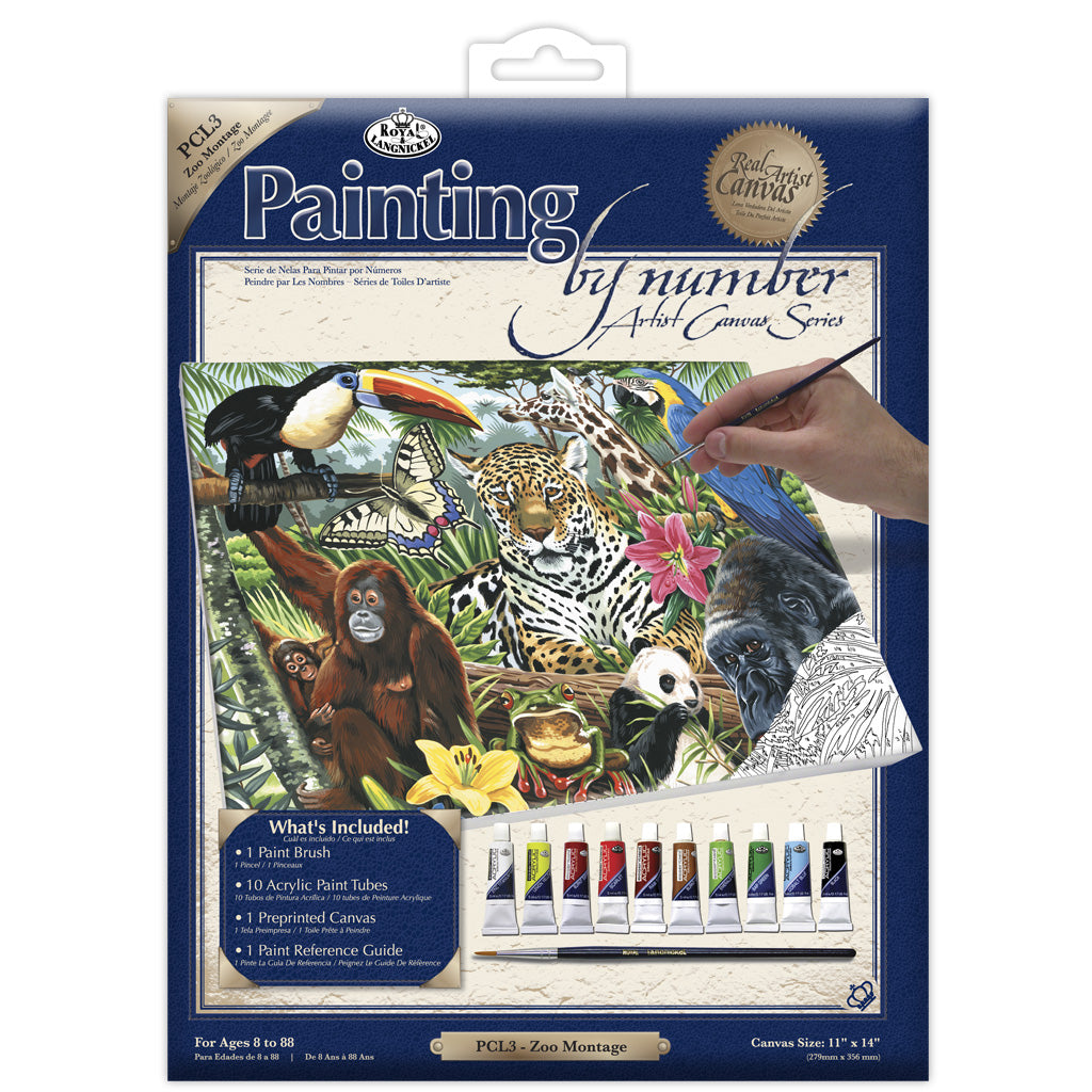 PCL3 - Painting by numbers™ 13pc 11" x 14" Zoo Montage Canvas Painting Project