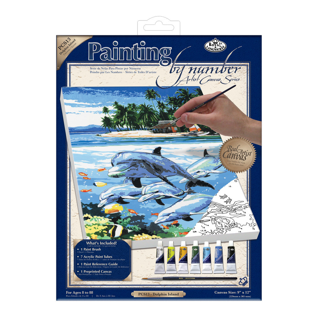 PCS13 - Painting by numbers™ 10pc 9" x 12" Dolphin Island Canvas Painting Project