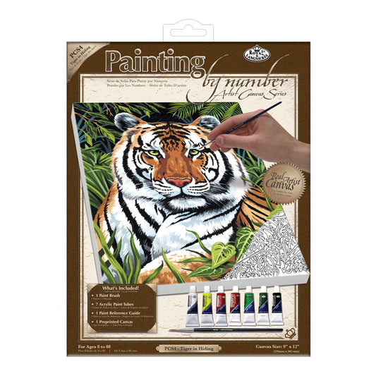 PCS4 - Painting by numbers™ 10pc 9" x 12" Tiger in Hiding Canvas Painting Project