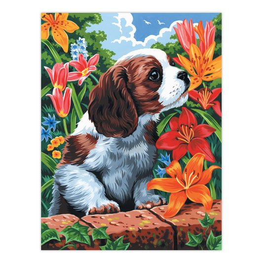 PCS7 | Painting by numbers™ 10pc 9" x 12" Puppy & Flowers Canvas Painting Project