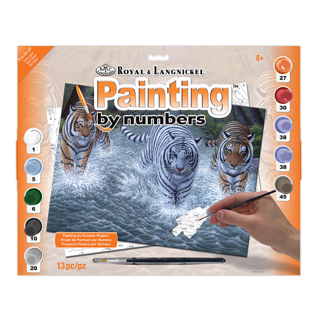 PJL34 - Painting by numbers™ 13pc 11.25" x 15.375" Three Tigers Painting Project