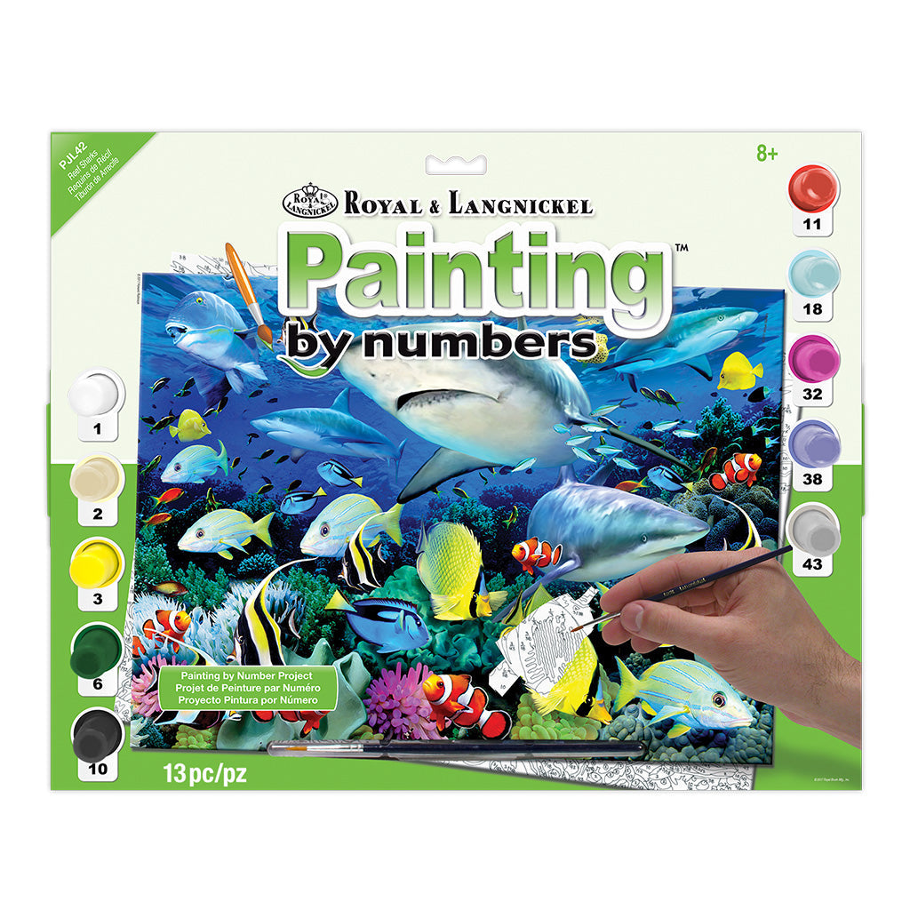 PJL42 - Painting by numbers™ 13pc 11.25" x 15.375" Reef Sharks Painting Project