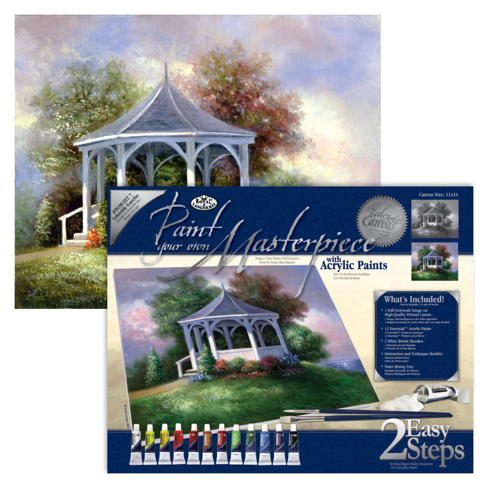 POM-SET7 - Paint your own Masterpiece™ 17pc 11" x 14" Lakeside Gazebo Acrylic Painting Project