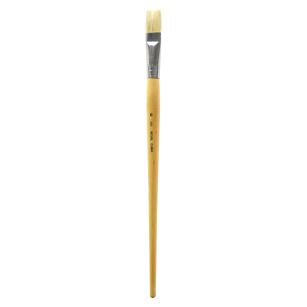 R333-10 - Royal Economy Long Handle White Bristle Flat Brush - 10