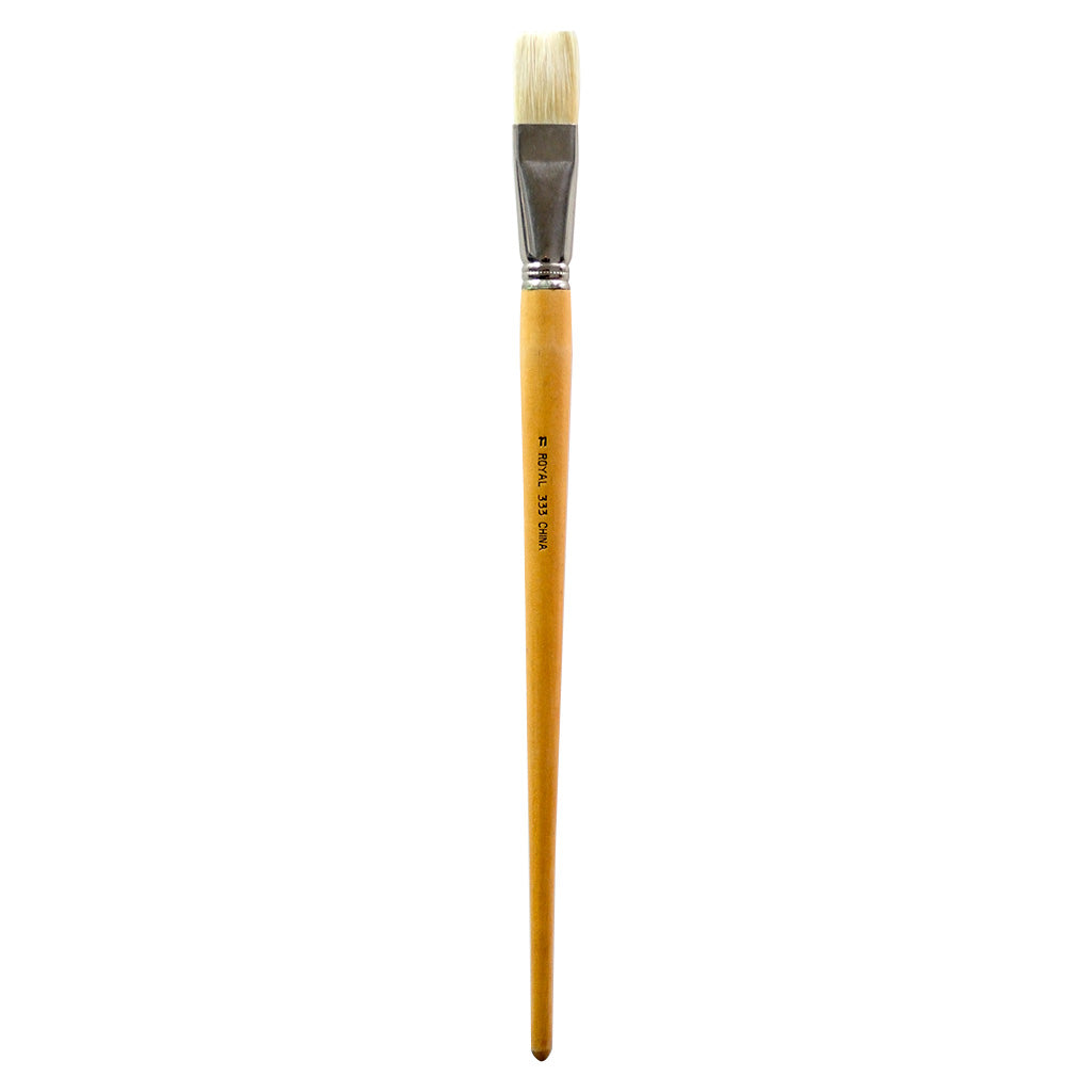 R333-11 - Royal Economy Long Handle White Bristle Flat Brush - 11