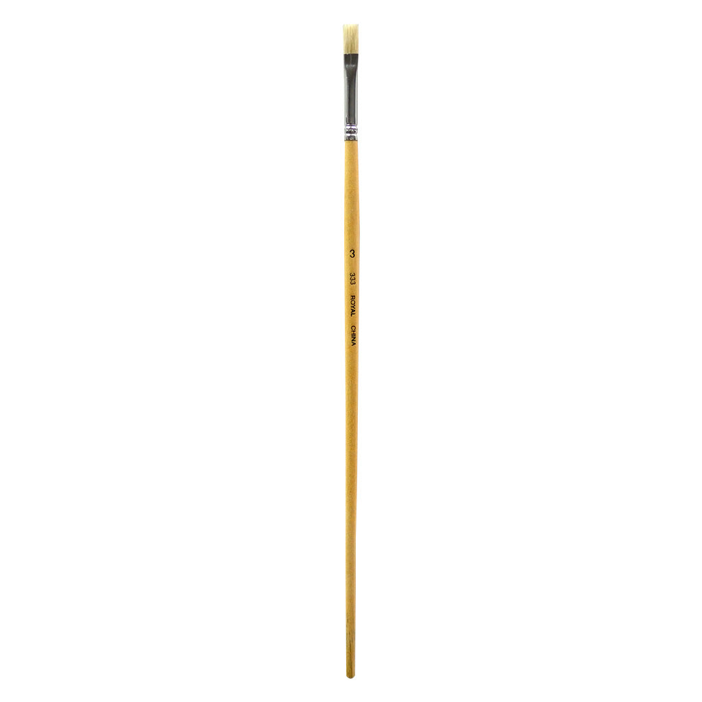 R333-3 - Royal Economy Long Handle White Bristle Flat Brush - 3