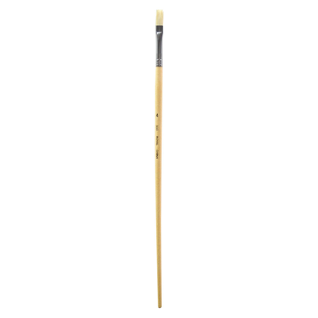 R333-4 - Royal Economy Long Handle White Bristle Flat Brush - 4